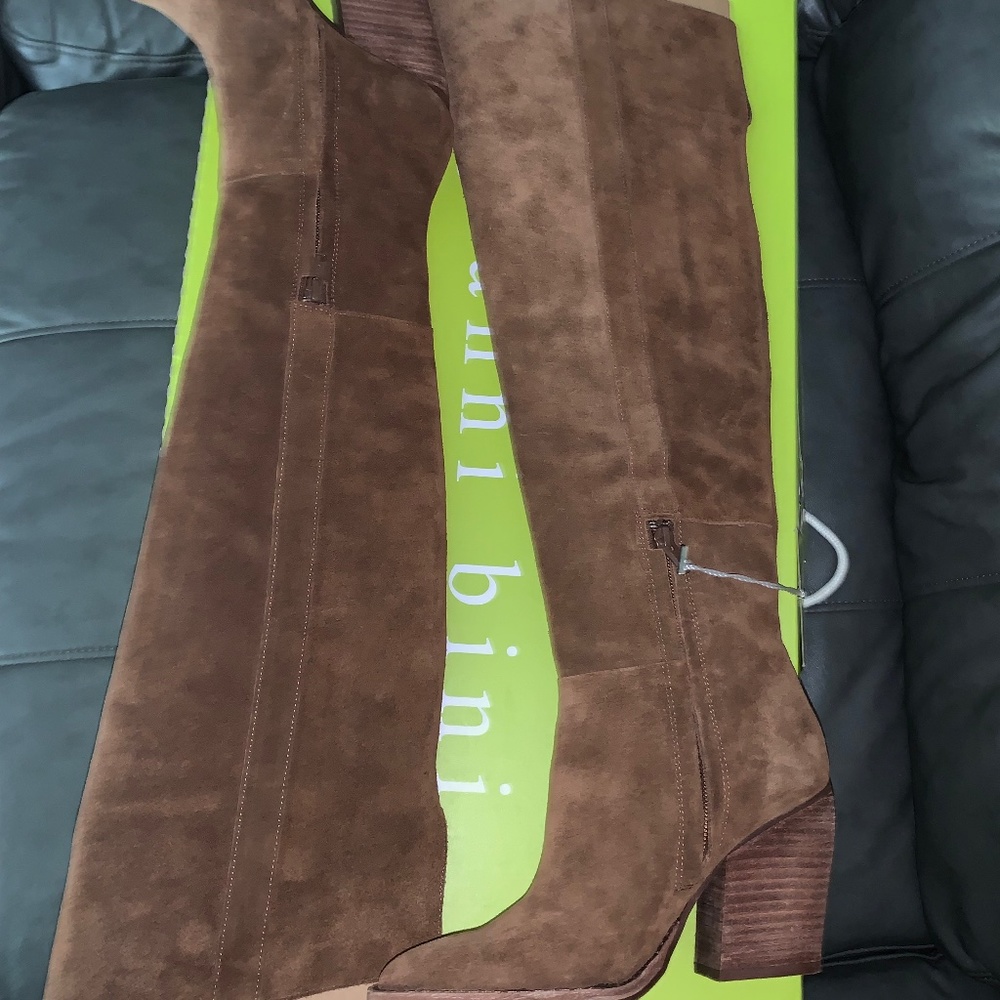 New Gianni Bini Suede Over-the-Knee Block Heel Boots Women’s Brown Size 6